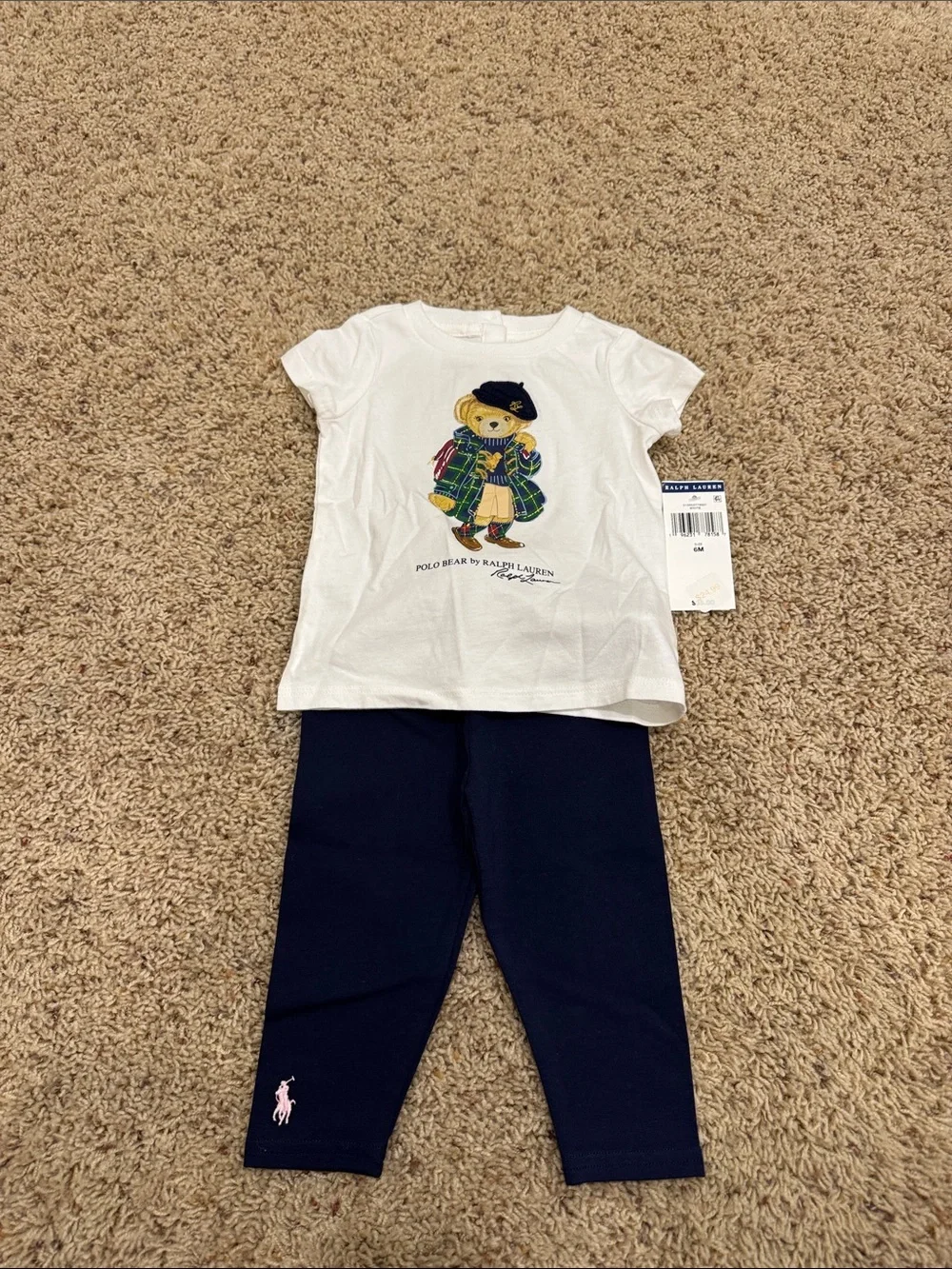 Ralph Lauren White Polo Bear Tee with Navy Leggings